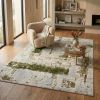 8' X 10' Green and Ivory Abstract Distressed Area Rug