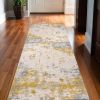 10' Gold Abstract Dhurrie Runner Rug