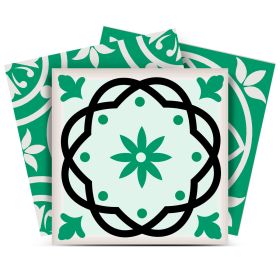 7" x 7" Green And White Vinyl Peel And Stick Removable Tiles