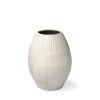 21" White Striped Ceramic Cylinder Floor Vase