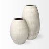 21" White Striped Ceramic Cylinder Floor Vase