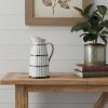 13" Black And White Ceramic Cylinder Jug Vase With Sculptural Details