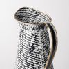 14" Black And White Abstract Cylinder Metal Jug Vase