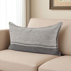 14" X 26" Dark Gray And Light Gray Striped Linen Lumbar Throw Pillow Cover