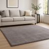 7' X 9' Ivory Modern Solid Shag Area Rug