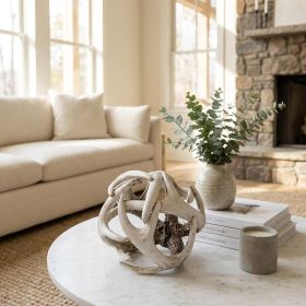 5" Off White And Brown Resin Faux Antler Decorative Orb
