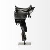 17" Black Metal And Resin English Horse Saddle Tabletop Sculpture