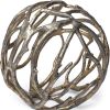 7" Antiqued Gold Rustic Tree Branch Aluminum Orb Tabletop Sculpture