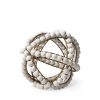 9" White And Gold Wooden Bead And Metal Orb Sculpture