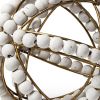 9" White And Gold Wooden Bead And Metal Orb Sculpture