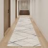 20' Gray And Ivory Geometric Runner Rug