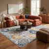 12' X 18' Blue and Yellow Floral Washable Non Skid Area Rug