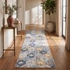6' Blue And Yellow Floral Runner Rug