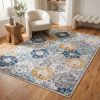 4' X 6' Blue and Yellow Floral Area Rug