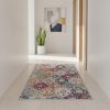 10' Blue And Ivory Floral Runner Rug