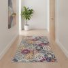 15' Blue And Ivory Floral Runner Rug