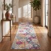 20' Blue And Ivory Floral Distressed Runner Rug
