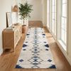 15' Blue And Ivory Southwestern Runner Rug