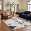 5' X 7' Blue and Ivory Southwestern Area Rug