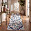 20' Blue And Ivory Medallion Runner Rug