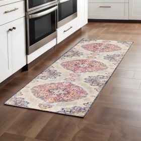 8' Blue And Beige Medallion Runner Rug