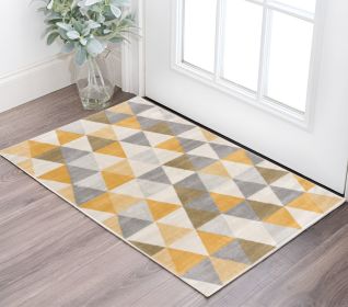 2' X 5' Yellow and Ivory Geometric Area Rug