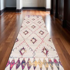 15' Ivory and Gold Abstract Geometric Runner Rug