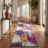 15' Gray Ivory And Magenta Abstract Runner Rug