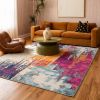 5' X 7' Gray Ivory And Magenta Abstract Area Rug