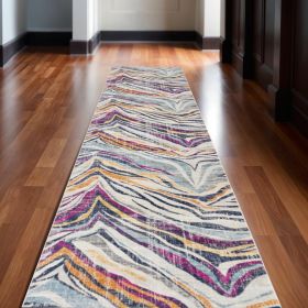 20' Blue And Gold Abstract Runner Rug