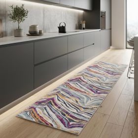 8' Blue And Gold Abstract Runner Rug