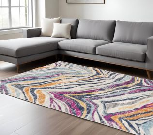 6' X 9' Ivory Blue and Gold Abstract Area Rug