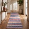 13' Blue And Ivory Striped Runner Rug