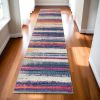 15' Blue And Ivory Striped Runner Rug