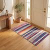 2' X 5' Blue And Ivory Striped Area Rug
