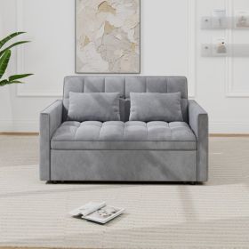 Corduroy Double Sleeper Sofa With Pull-Out Bed, 2 Pillows & Side Storage Pocket