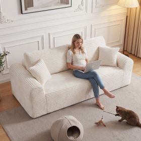 3 Seater Couch, Corduroy Boneless Couches for Living Room,26.4" Cloud Couch with Deep Seat,Comfy Floor Sofa with 2 Pillows