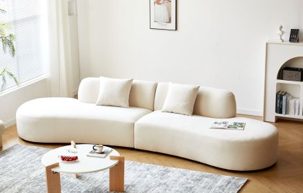 132" Curved Sofa with Throw Pillows, 6 Seater Luxury Velvet Couch with Half Moon Design and High-Density Foam, Ideal for Modern Living Room
