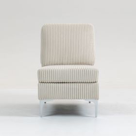 Modular Sectional Sofa Armless Seat Module, Corduroy Sectional Couch, Single Couch Modular Armless Accent Chair with Back Cushion, Beige