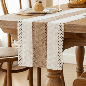Boho Table Runner for Home Decor with Out Tassels 72 Inches Long Farmhouse Rustic Table Runner Macrame Burlap Table Decoration for Living Room BR