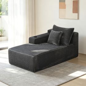 37.5-inch left chaise longue with plush Grey velvet, cup holder, flexible matching, mainly for living room use.