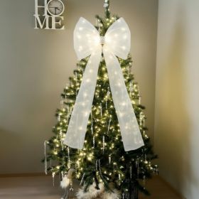 Giant White Mesh LED Christmas Tree Topper Bow, Large Holiday Tree Decoration (Option: White)