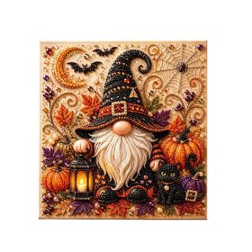 DIY Halloween Pearl Art Kit - Gnome With Lantern, 3D Rhinestone Diamond Painting, Halloween Themed Handmade Decor Wall Art (Option: 1PCS)