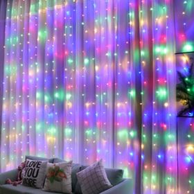 300 LED Multicolor Curtain String Lights, 8 Modes, USB & Remote Control (Option: MULTI)