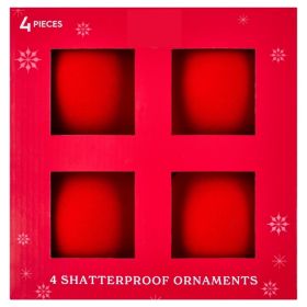 4-Pack Red Velvet-Feel Shatterproof Christmas Ornaments, 4.5-Inch (Option: red)