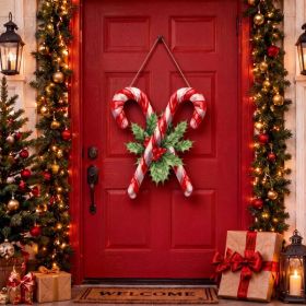 15-Inch Christmas Candy Cane Front Door Decor, Watercolor Style (Option: red)