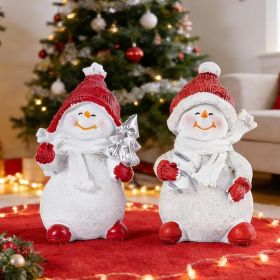 2-Piece Red Resin Snowman Figurine Set, Winter Home Decor (Option: red)