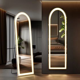 3 Color Lighting Mirror with LED Lights, 64"x21" Lighted Floor Standing Mirror with Stand, Wall Mounted Hanging (Option: rounded corners/16'60)
