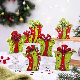 6-Piece Christmas Table Decor Set, Wooden Elf Gift Box Signs (Option: Green)