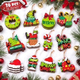 36Pcs Wooden Christmas Ornaments For Tree, Hanging Holiday Decor (Option: MULTI)
